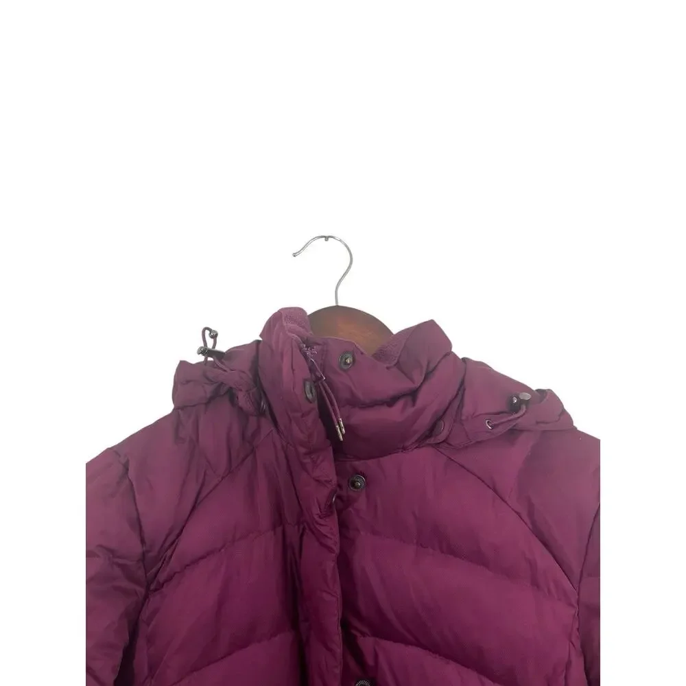 Lands' End Women's Jacket Puffer Coat XS Down Maroon Magenta Removable Hood Midi